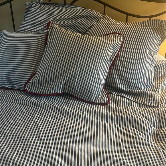 Pottery Barn Bedding Pottery Barn Blue White Cotton Ticking King Duvet Covereuro Shams25pc